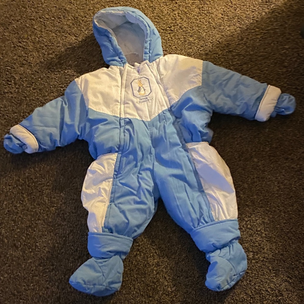 Beatrix Potter Original Peter Rabbit Vintage Blue and White Baby Snowsuit